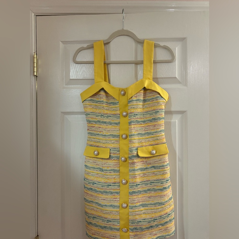 La Semaine Paris Tweed Mini Dress | Size XS | Pearl Button Detail